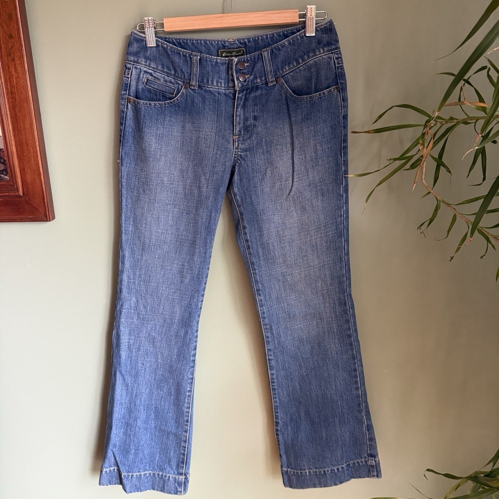 Eddie Bauer Jeans Women‎ 4 Bootcut Pocket Flap Double Button Y2K Denim Med Blue